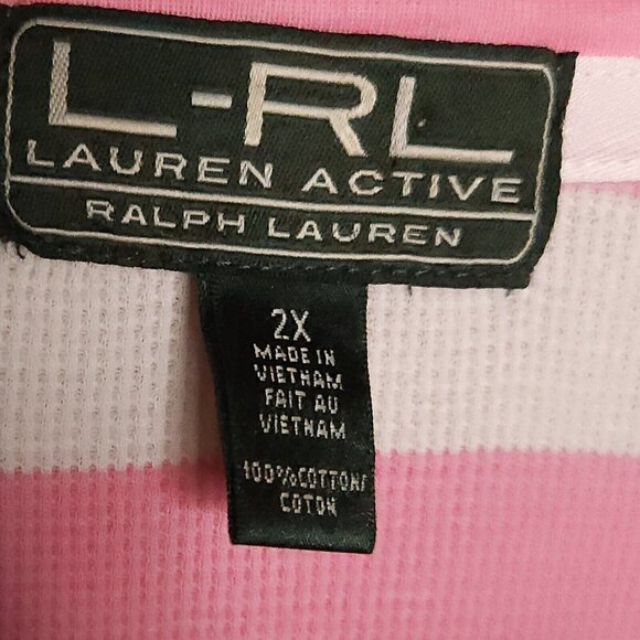 Lauren Ralph Lauren Pink White Stripe Thermal Plus Wide Neck Top 2X - Picture 4 of 5